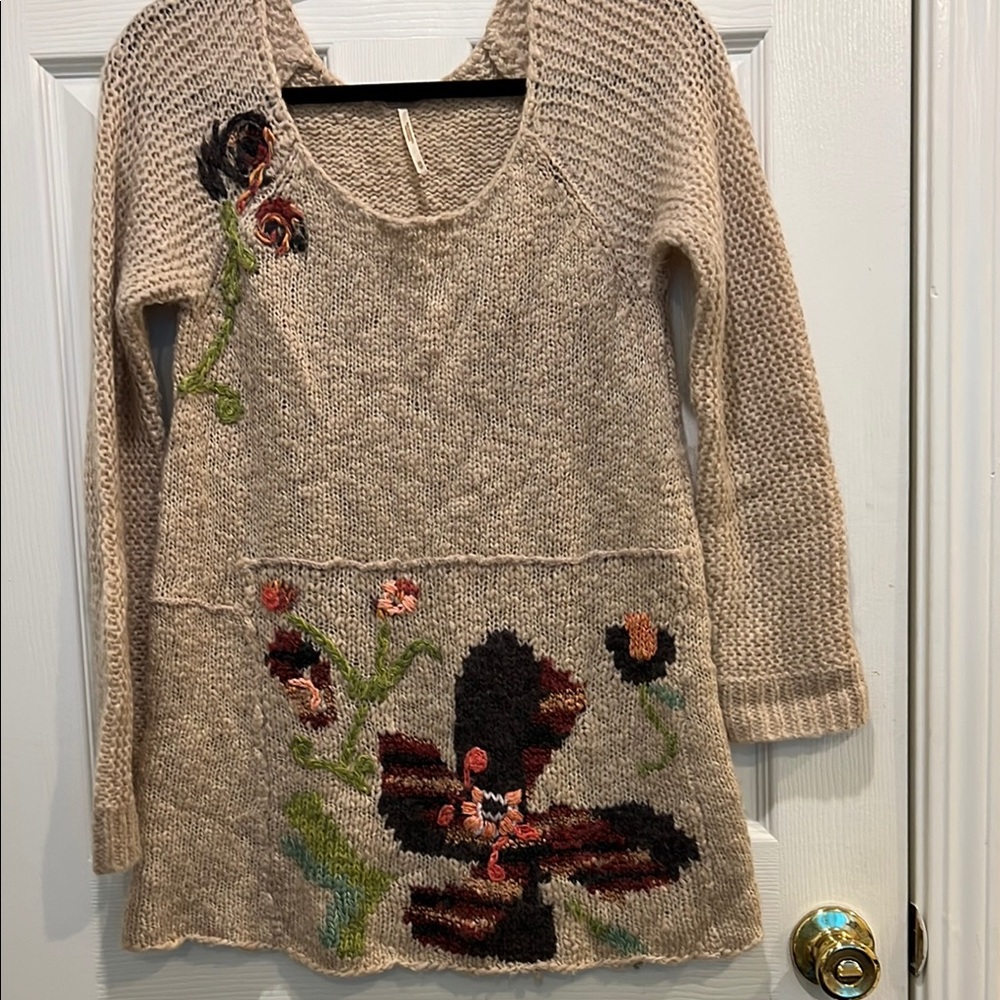 Floral Knit Beige Sweater